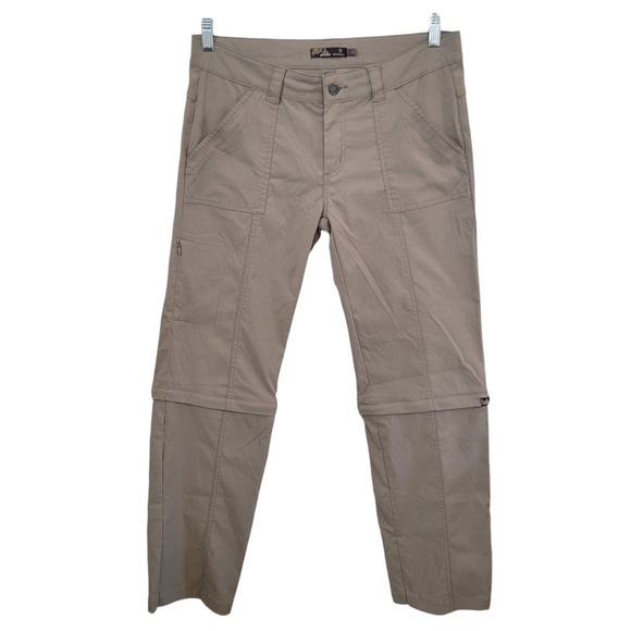 Prana‎ Zip Convertible Short Pant Outdoor Hiking Khaki Beige Sz 10 Gorp Flap - Picture 1 of 12